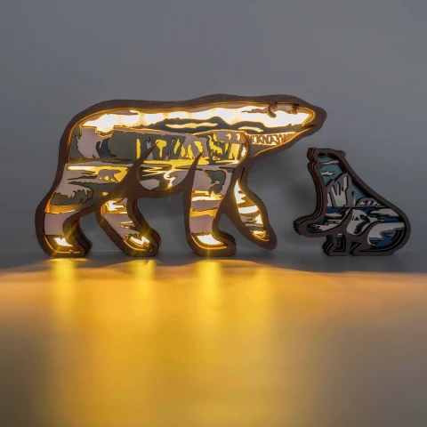 Polar Bear LED Wooden Night Light Gift for Festival Kids Home Desktop Decor